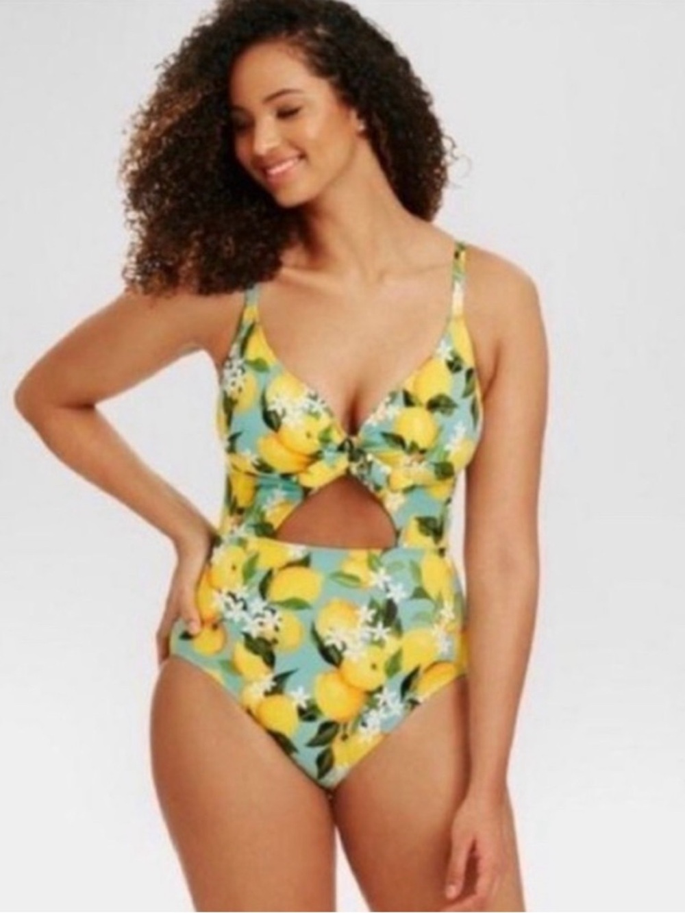 Beach Betty Lemon Print Cutout One‑Piece Swimsuit NWOT Medium